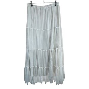 West of Melrose Cream Tiered Mesh Maxi Skirt Boho Cottagecore Elastic Waist